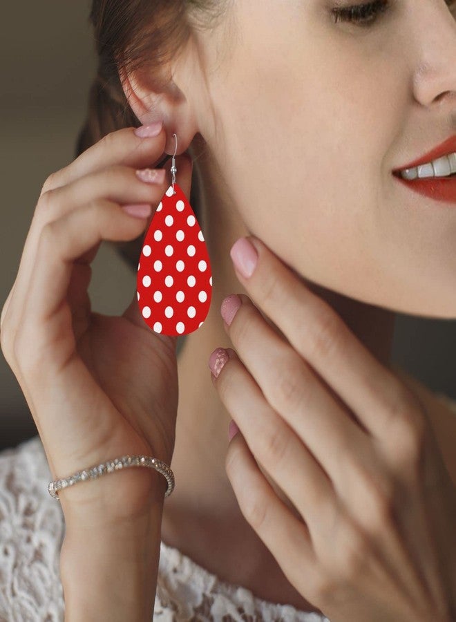 AIMASTZ Faux Leather Earrings Red Polka Dot Teardrop Dangle Earrings For Women - Image 5